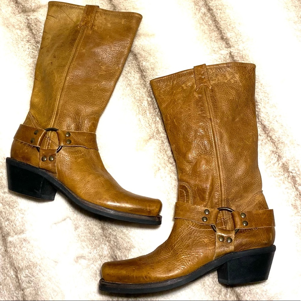 BCBGirls TAN LEATHER HARNESS BOOTS